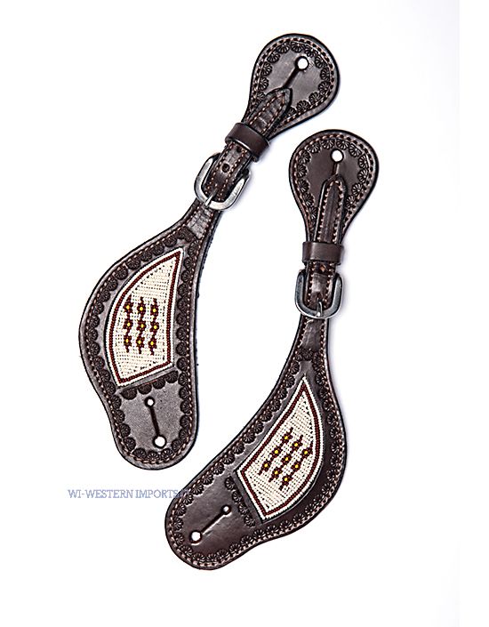 Western spur straps LADY'S BEADED dark oiled