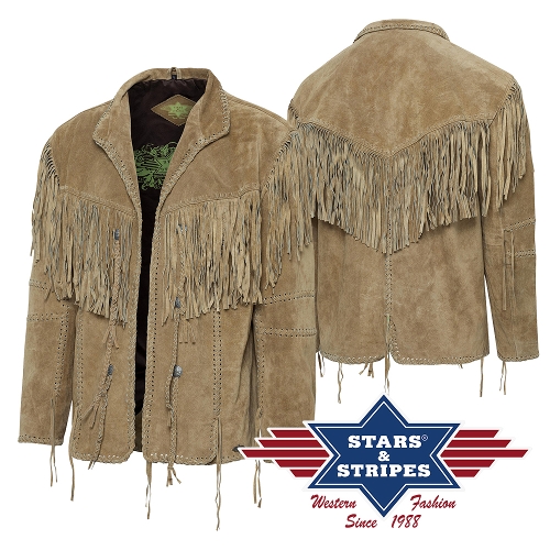 Fringed leather jacket HOMBRE, sand, size XXL