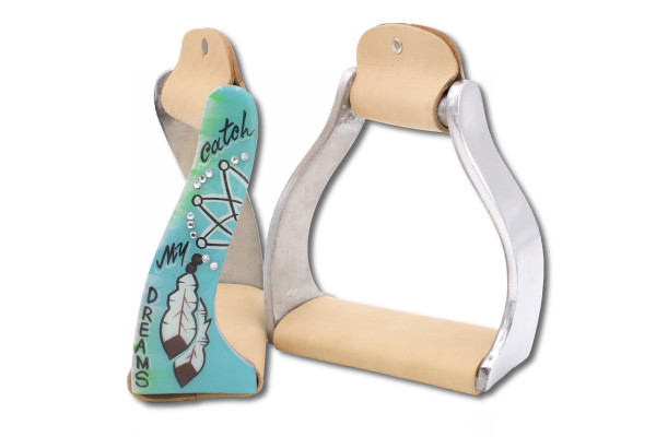 Twisted western stirrups aluminium, spring design, turquoise