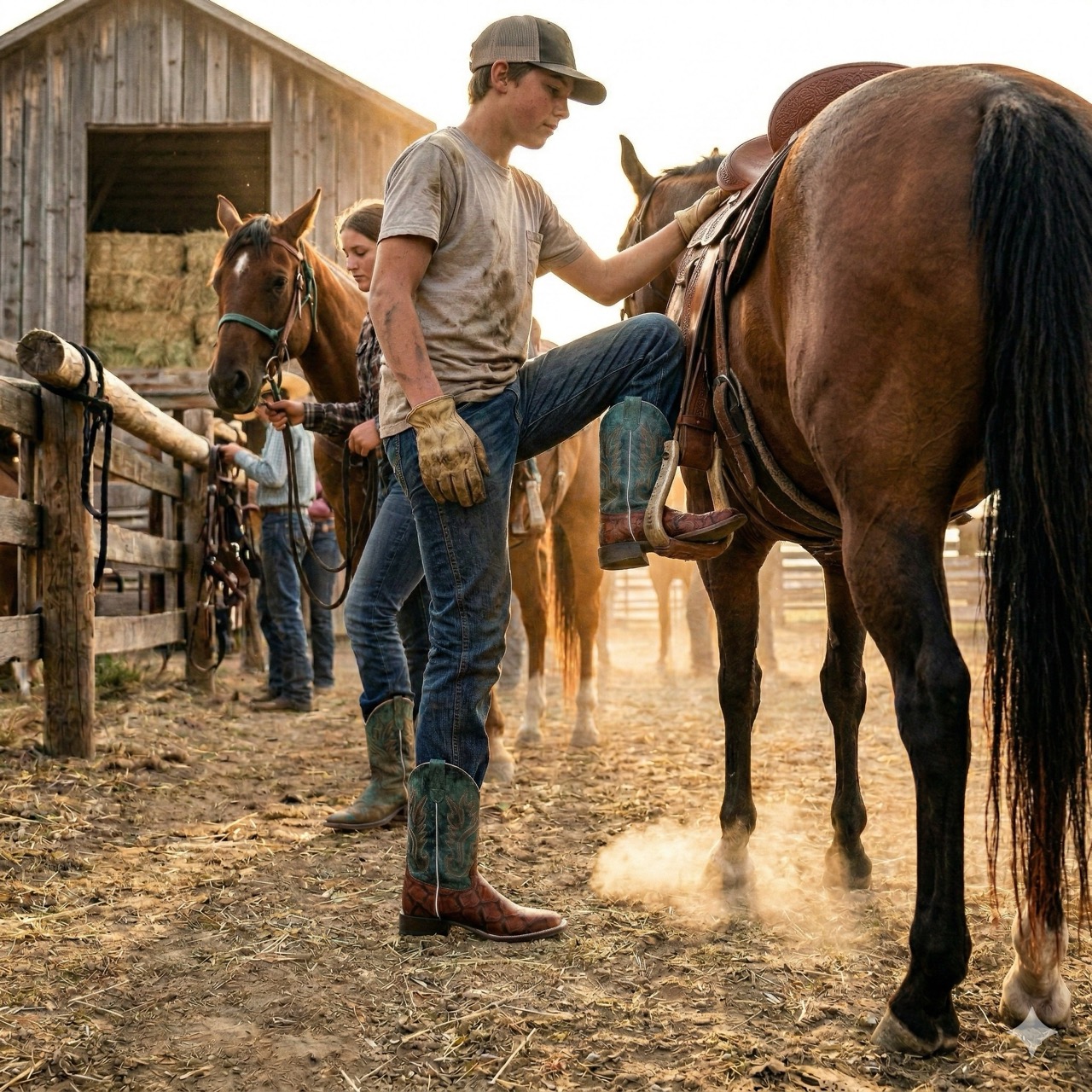 Cowboy boots for children BSC1918, brown-turquoise