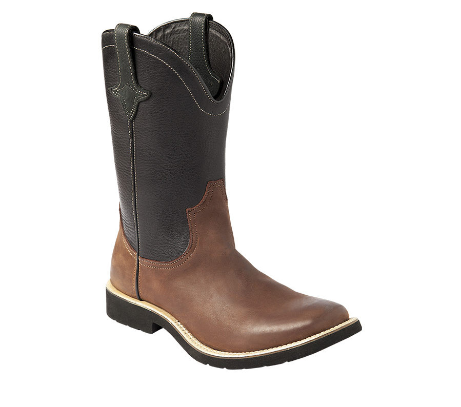 Oiled calfskin cowboy boots, brown/black