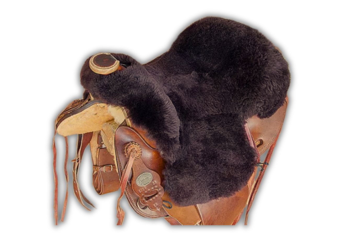 Lammfell Western Sattelsitzbezug braun mit Hornausschnitt