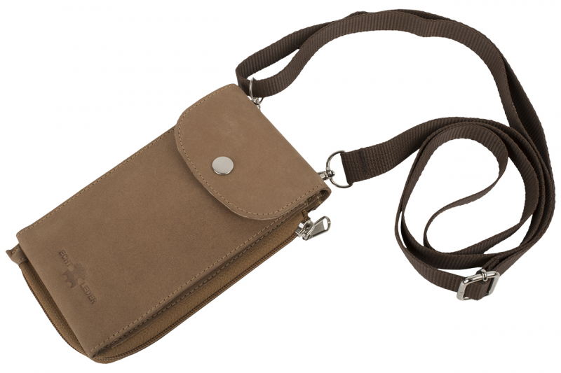 Smartphone shoulder bag with extra money/document compartment Hunter leather light-coloured