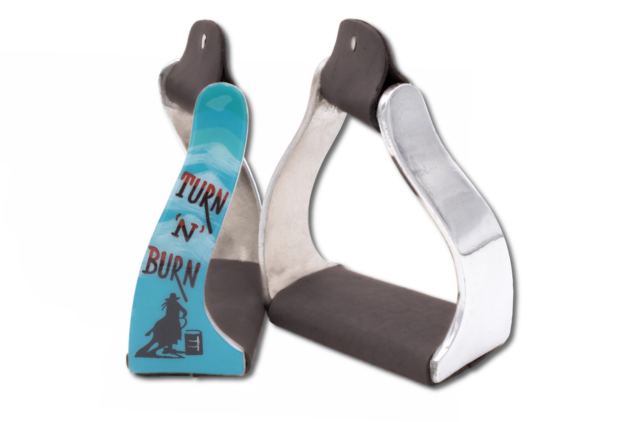 Gedrehte twisted Westernsteigbügel Aluminium, türkisblau, turn n burn 