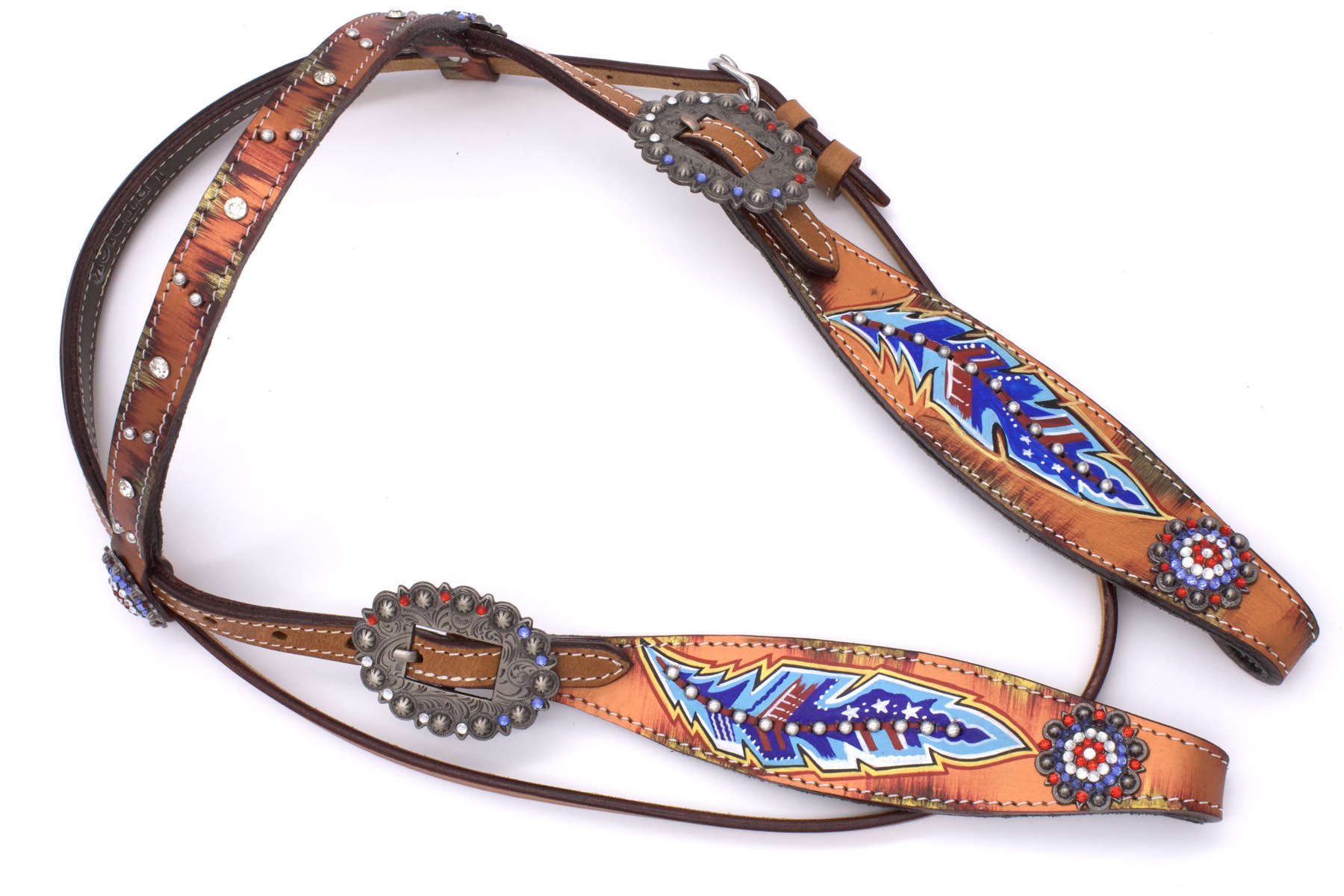 Westernzaum mit Federdesign und funkelndem Stirnriemen