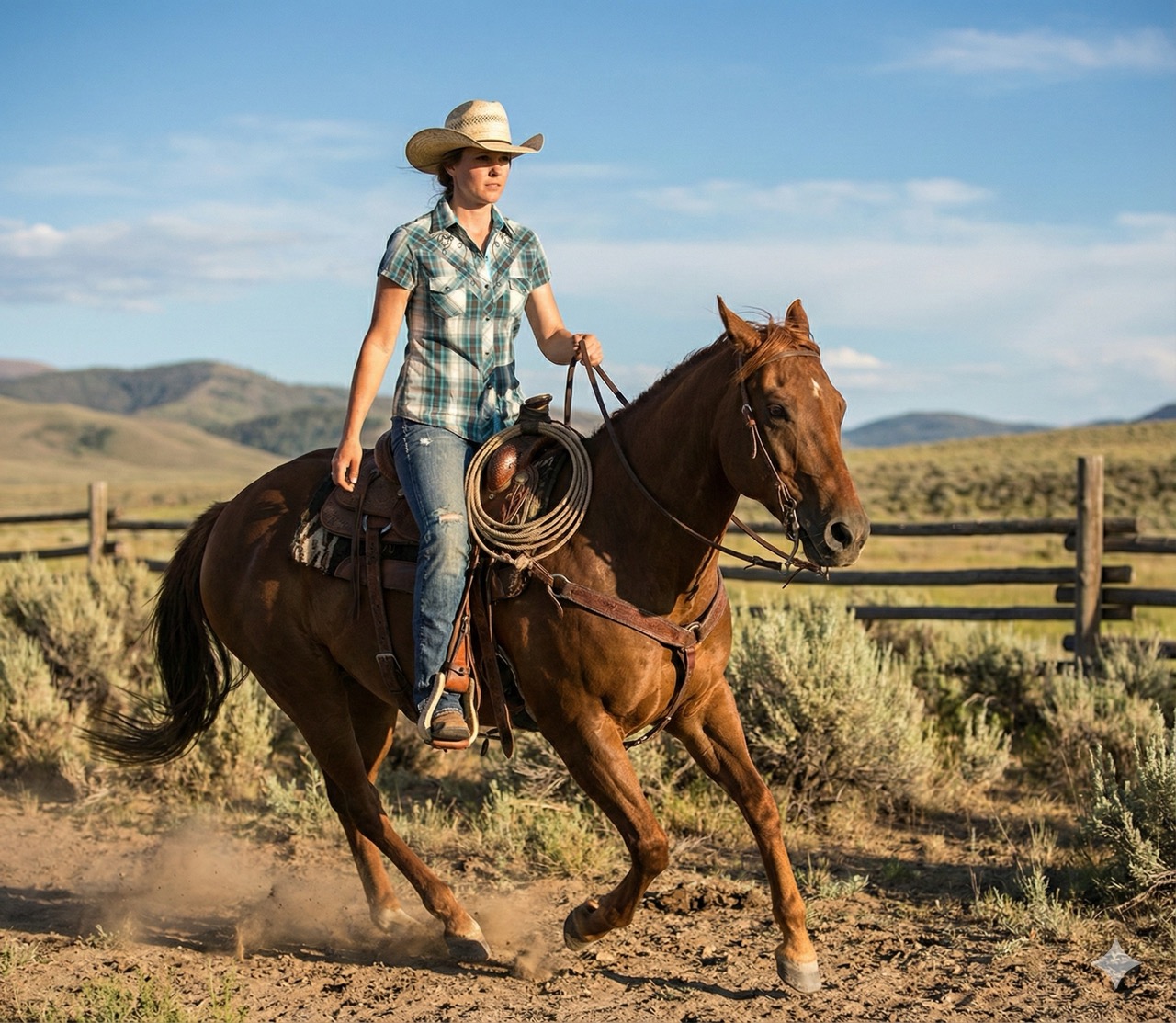 Westernbluse JOSIE Damen, türkis-kariert