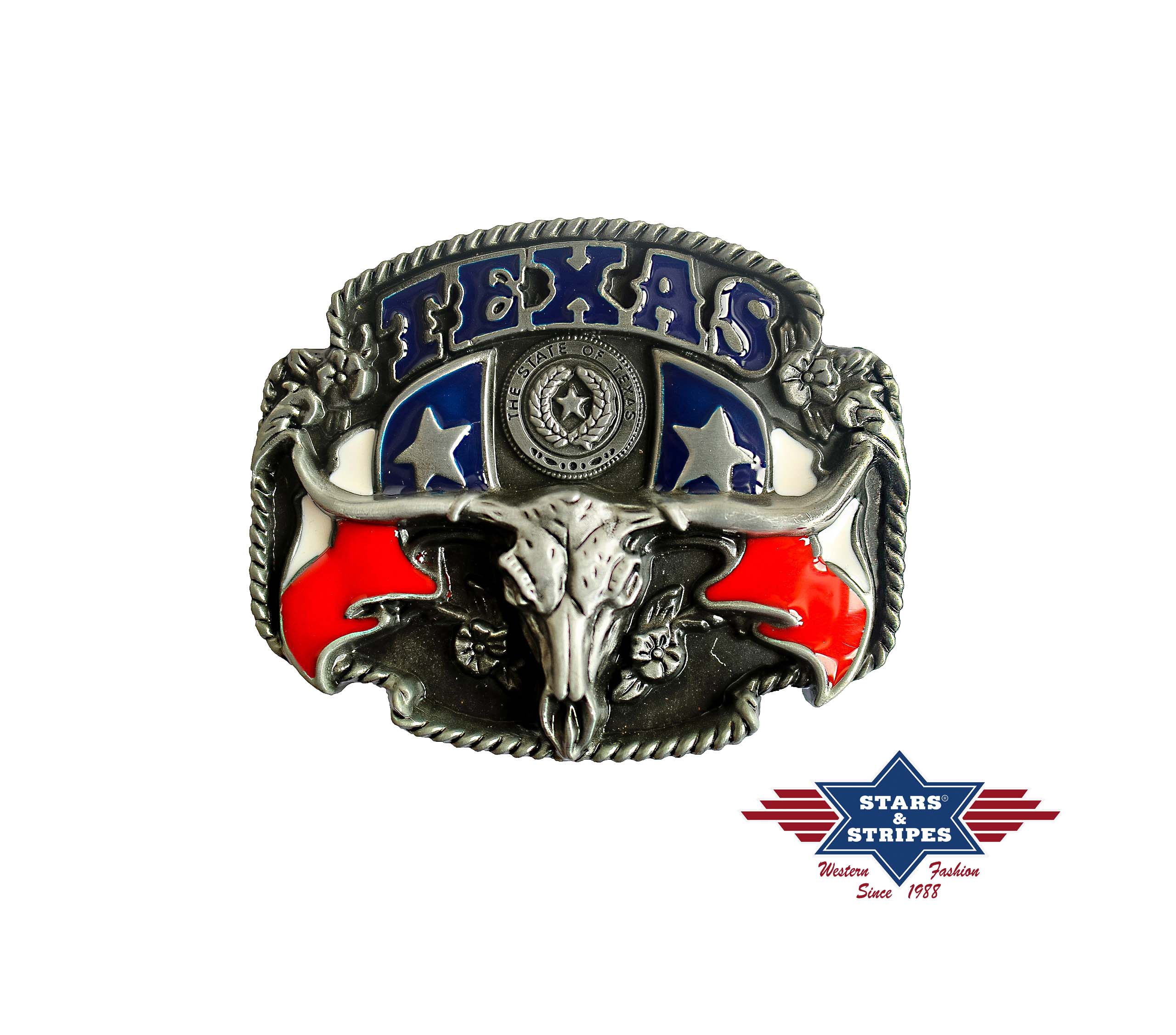 Westernbuckle belt buckle bull head with Texas flag