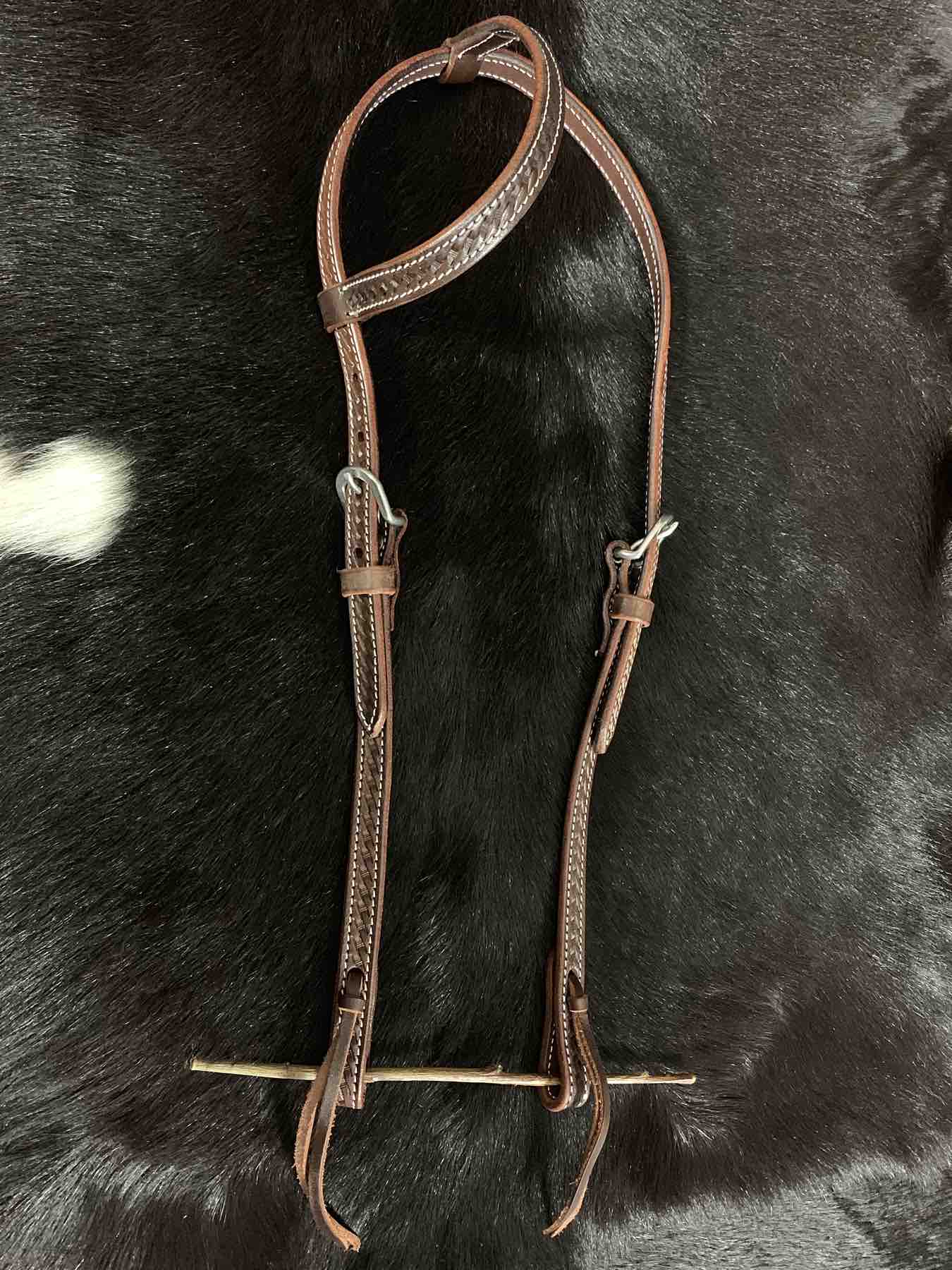 Einohr Westerntrense, Zaumzeug mit Korbflechtmuster und Edelstahl-Beschlägen