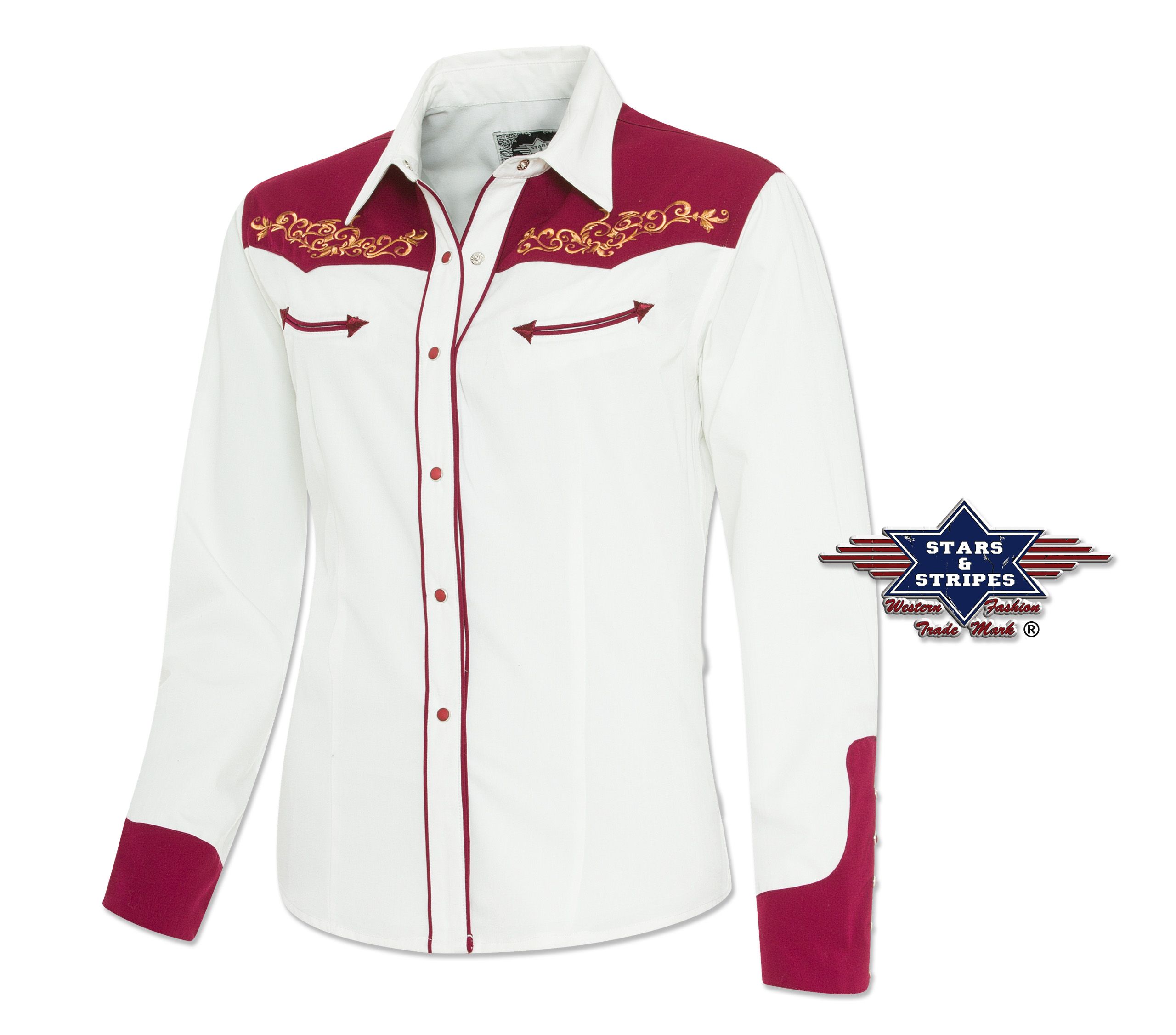 Western Blouse Line Dance Blouse LUCIA Ladies white-red