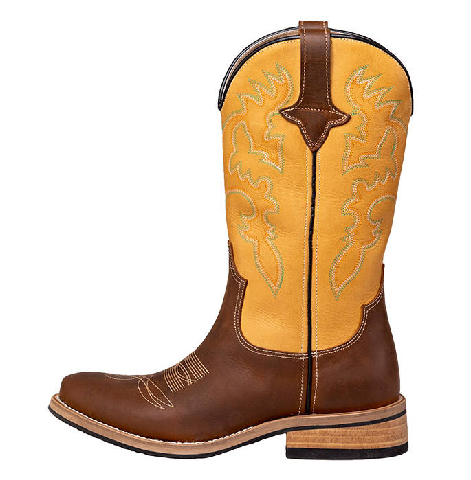 Cowboy boots made from oiled calfskin, brown-yellow