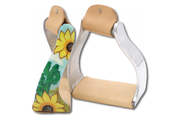 Twisted western stirrups sunflower and cactus, twisted aluminium