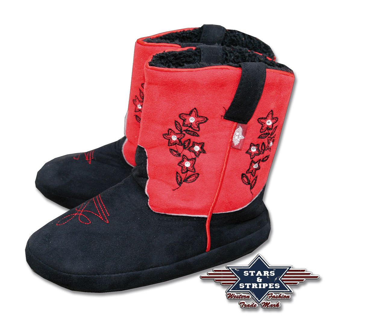 Western slippers CUDDLY, black-red