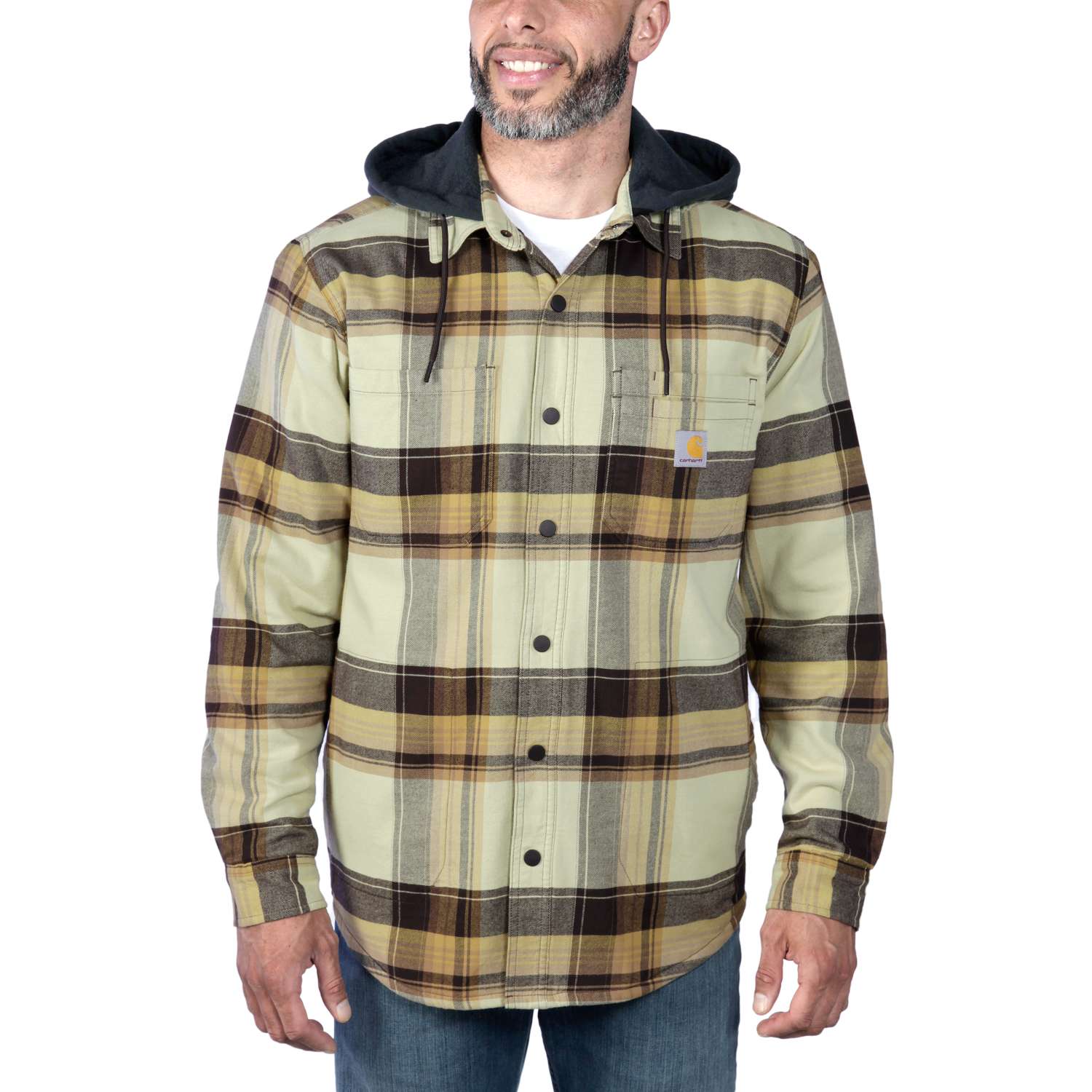 Checked shirt jacket with fleece lining and hood