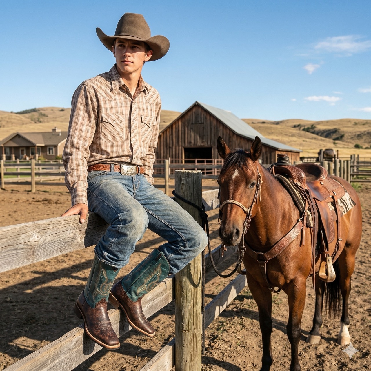 Cowboystiefel Herren BSM1861, braun-türkis