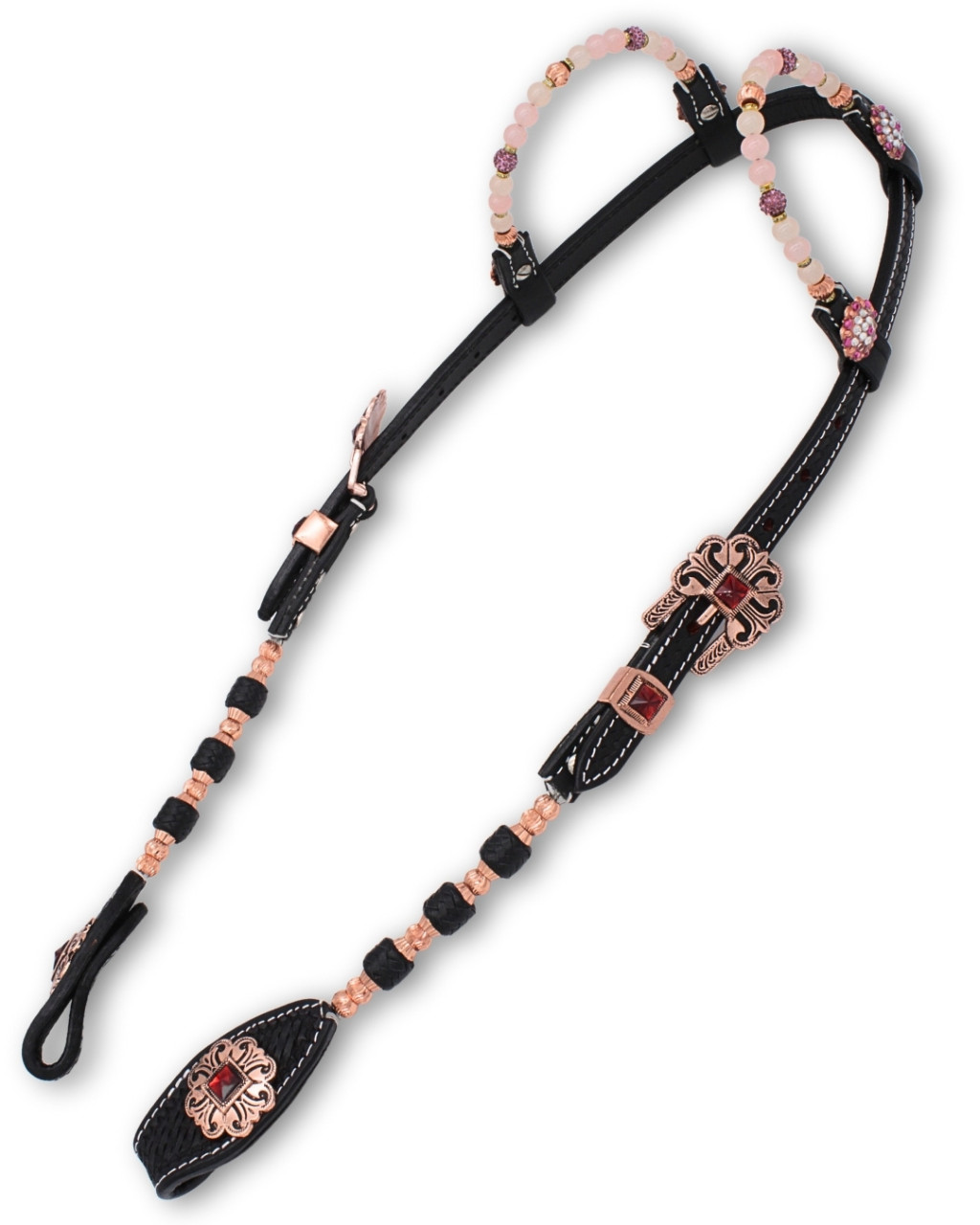 Zweiohr Westerntrense Schwarz Rosegold mit Perlen-Earloop