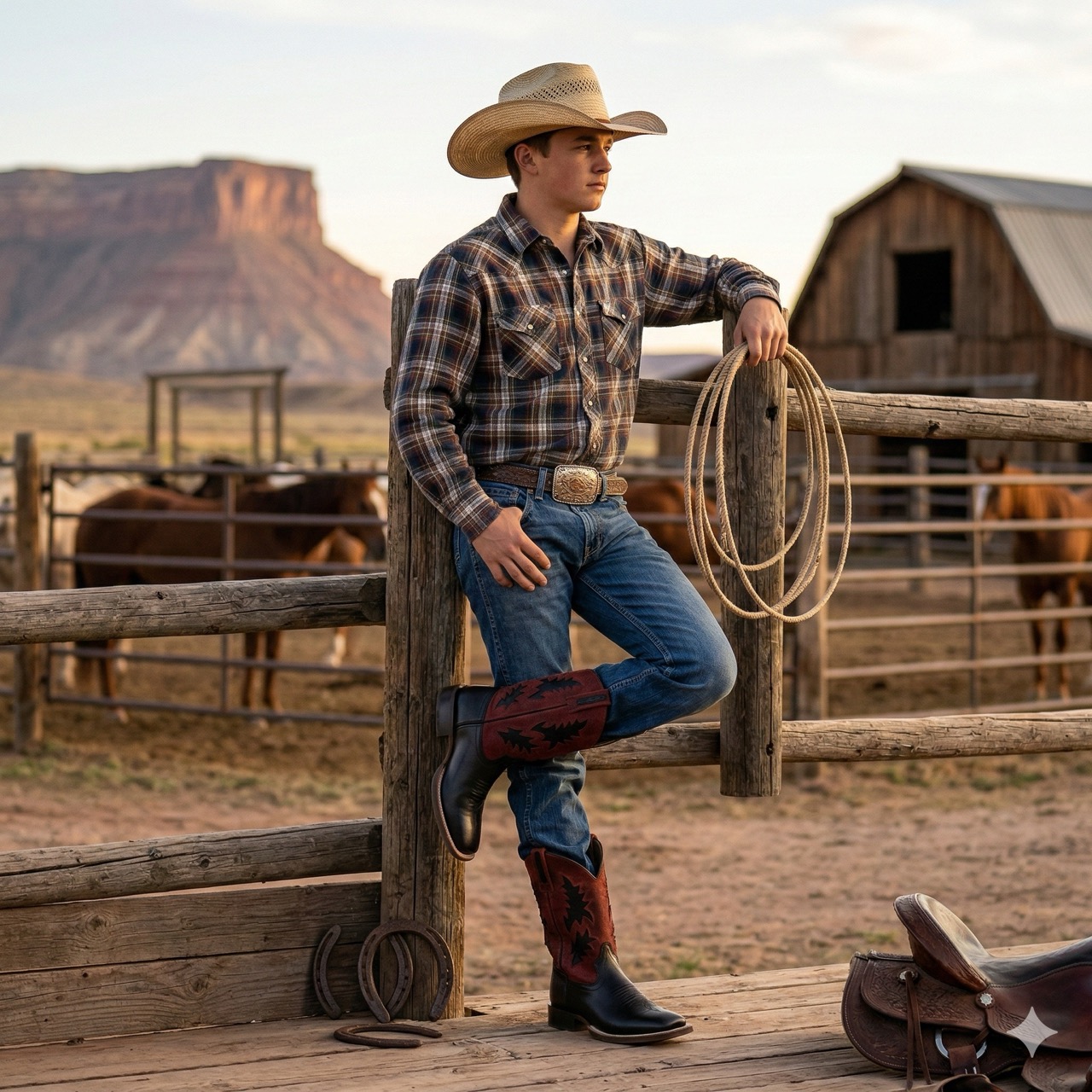 Western boots for children "Fort Smith", black/red