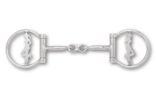 Westerngebiss D-Ring Wassertrense doppelt gebrochen mit Cowgirl-Motiv 12,5 cm