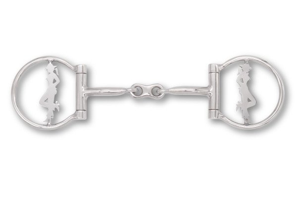 Westerngebiss D-Ring Wassertrense doppelt gebrochen mit Cowgirl-Motiv 12,5 cm