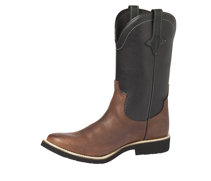 Oiled calfskin cowboy boots, brown/black