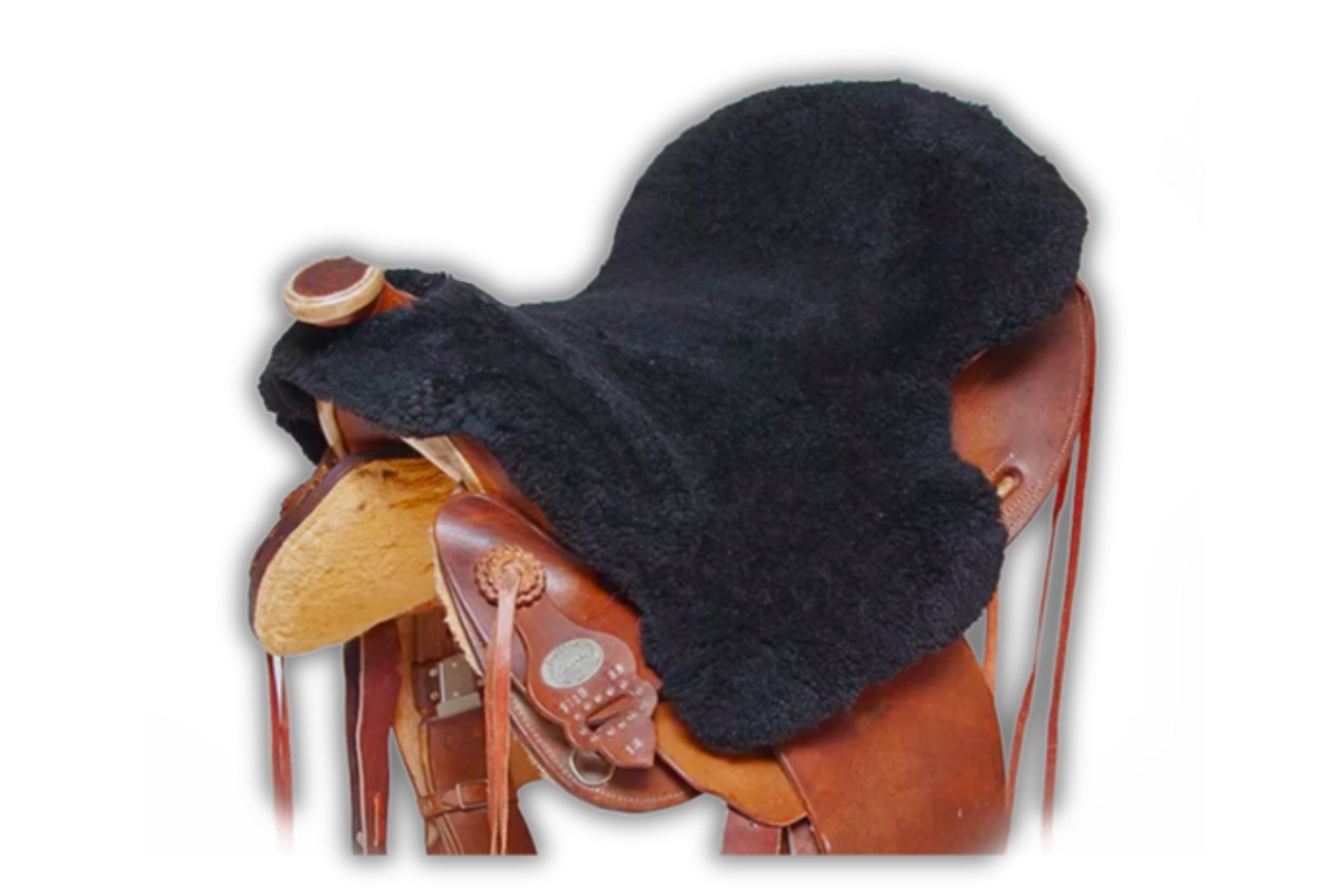 Lambskin western saddle seat cover black with horn cut-out