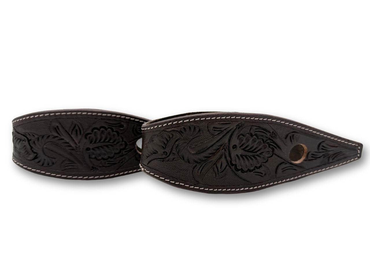 Leather drool bars with floral embossing, dark brown
