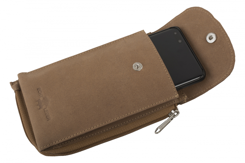 Smartphone shoulder bag with extra money/document compartment Hunter leather light-coloured