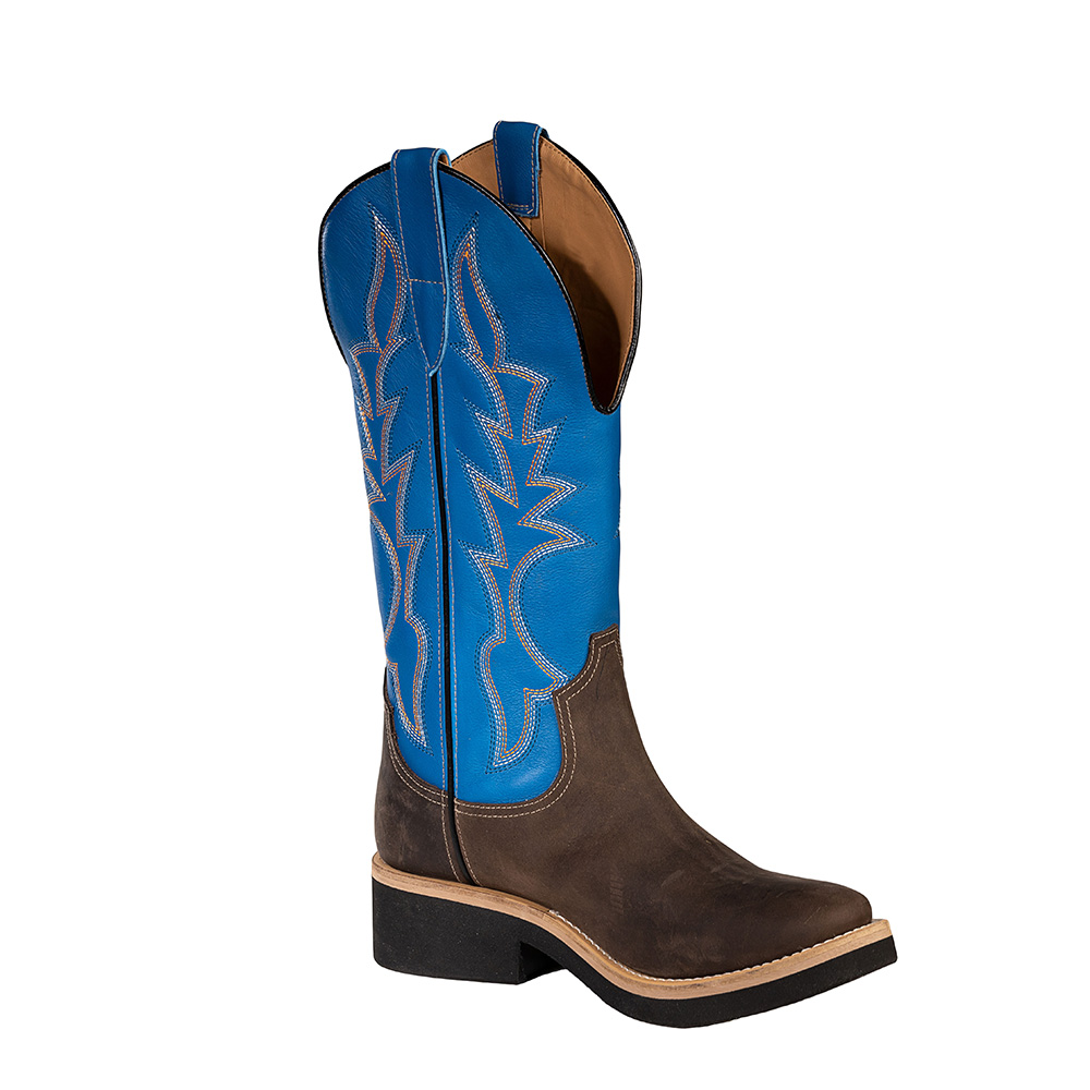 Cowboy boots in oiled calfskin, brown with blue shaft
