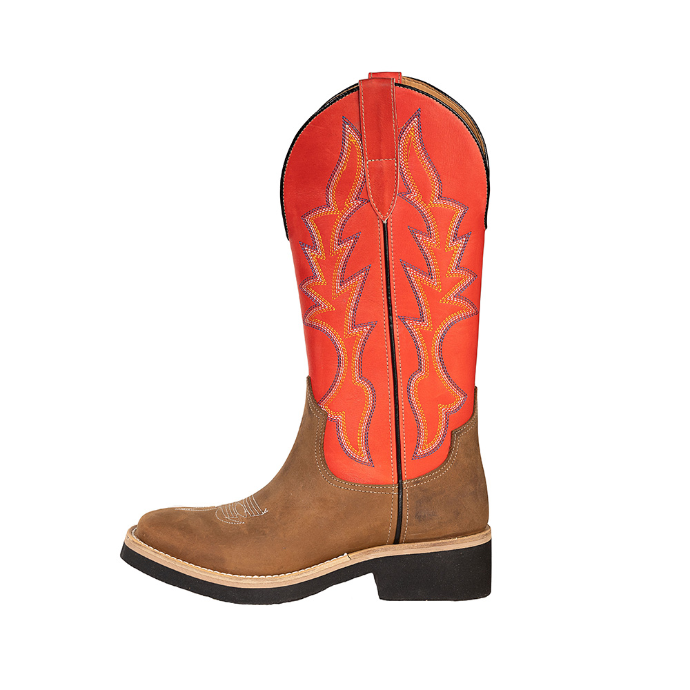Cowboy boots in oiled calfskin, brown with red shaft