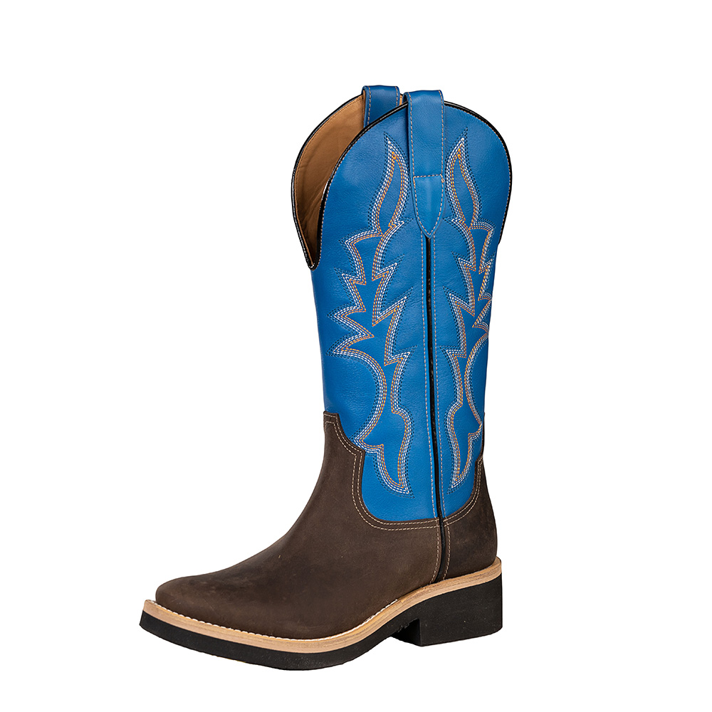 Cowboy boots in oiled calfskin, brown with blue shaft