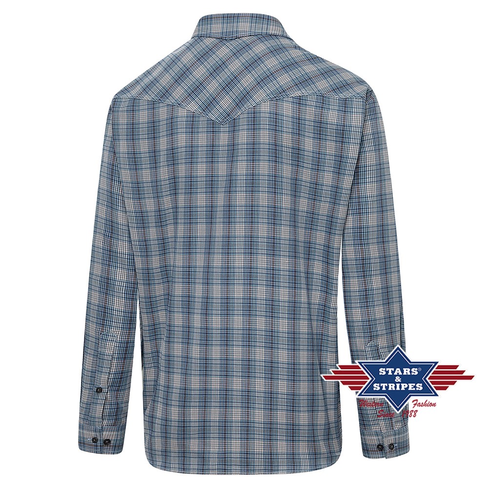 Western shirt Y-02, blue-grey checkered