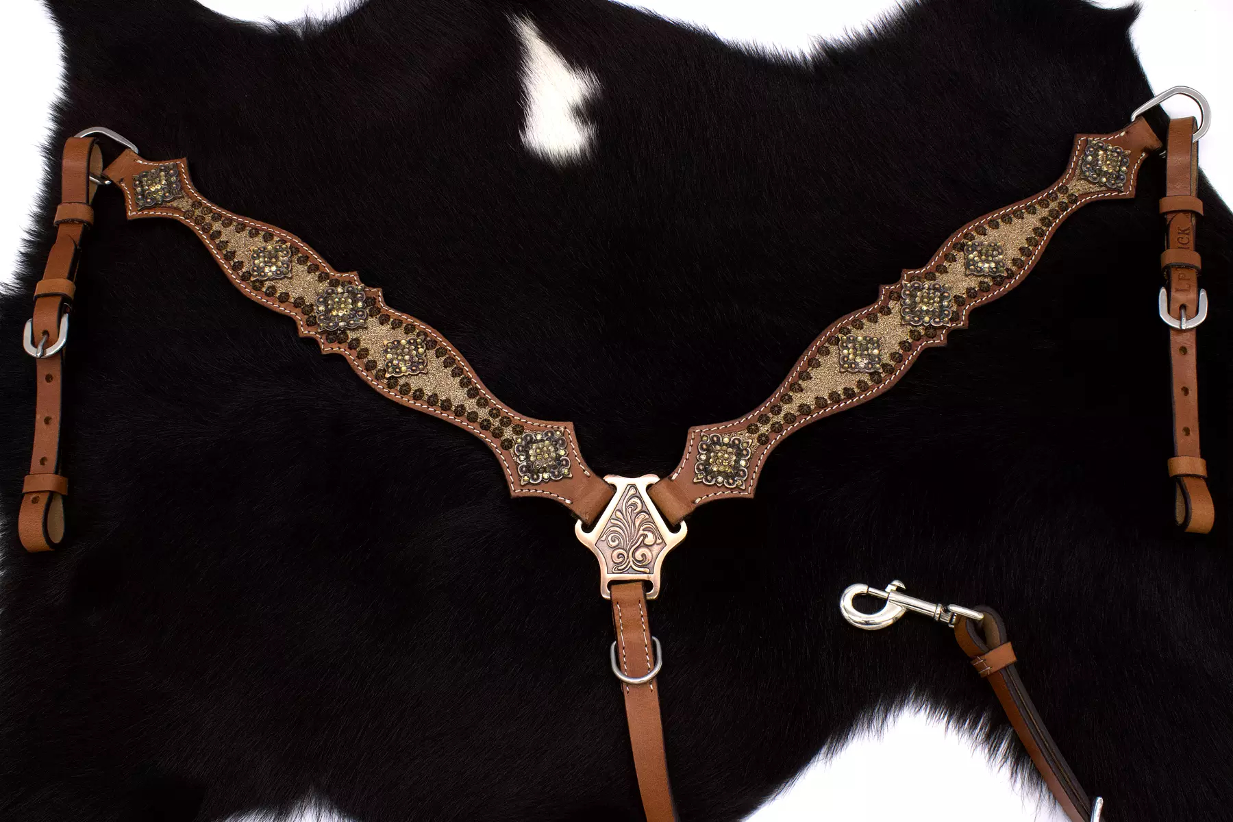 Glitzer Western Vorderzeug gold mit verzierten Nieten