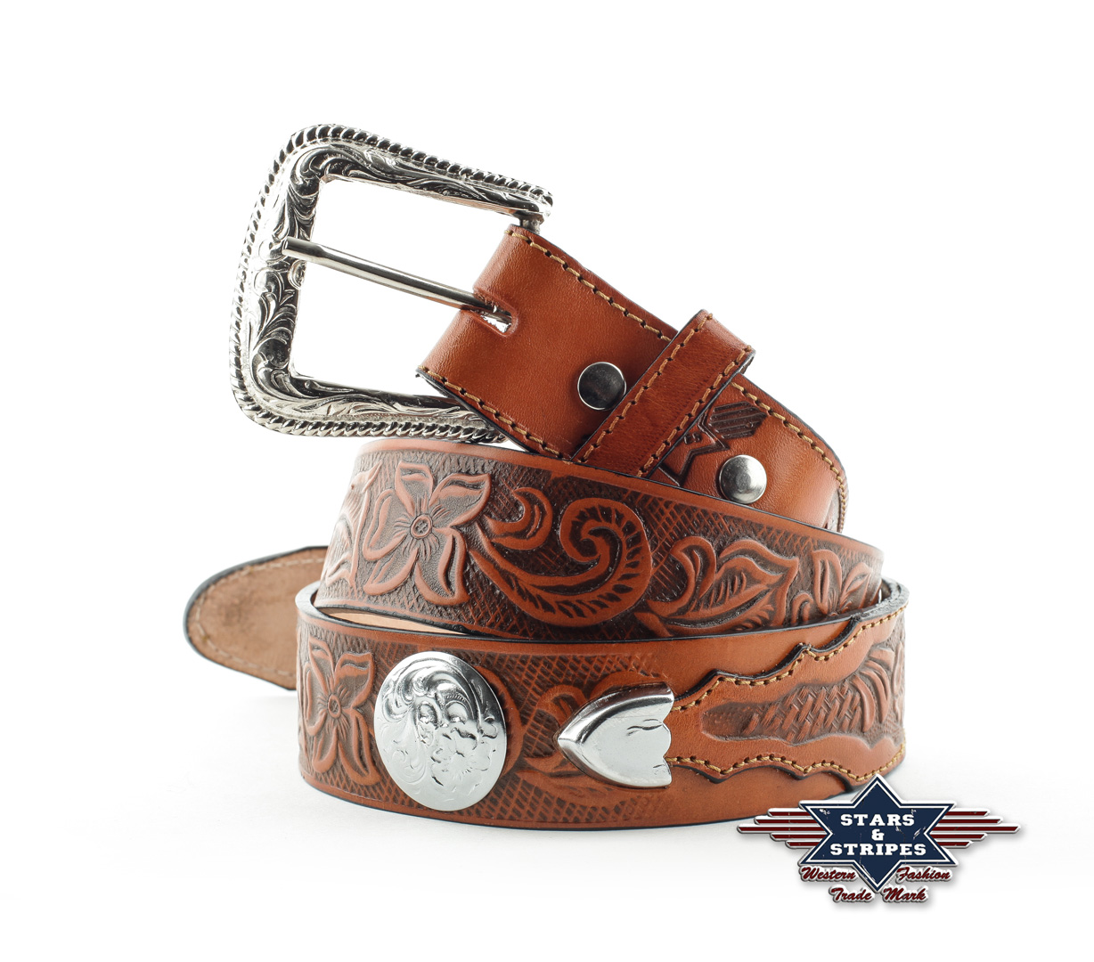 Western belt WG-51, light brown with conchos