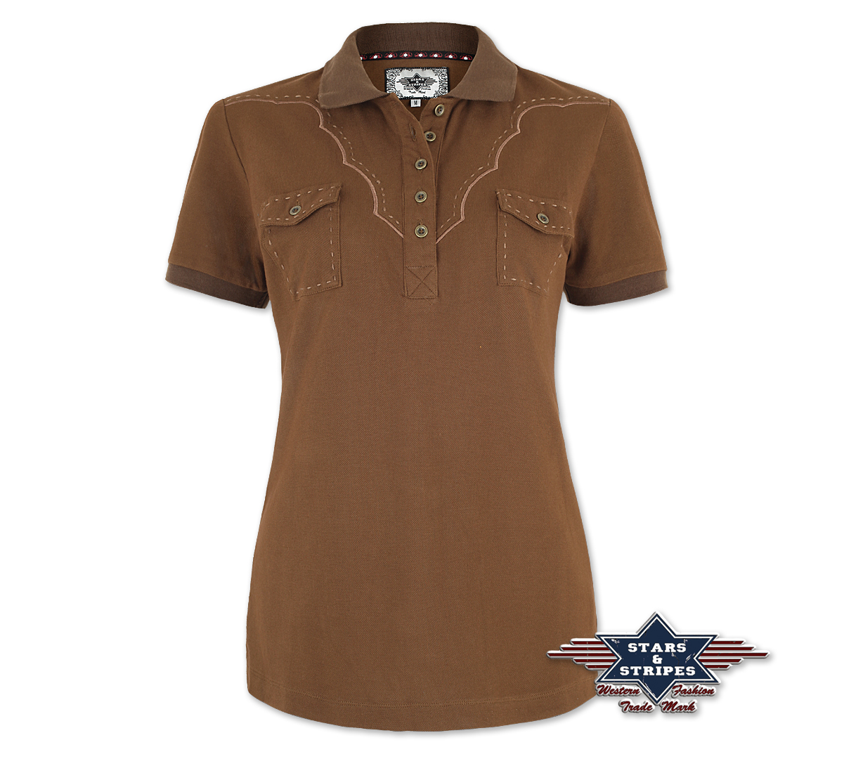 Western shirt LEAH, ladies polo shirt, brown