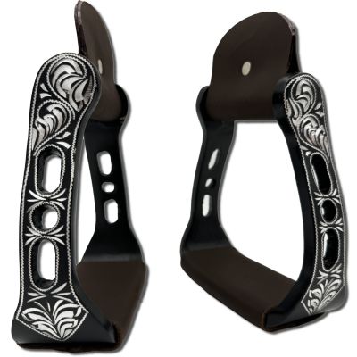 Western aluminium stirrups black with engraving