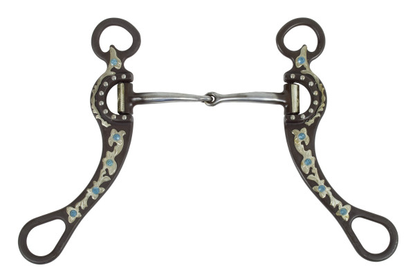 Show Snaffle Bit mit Shanks mit Strasssteinen, blau einfach gebrochen, 12,5 cm