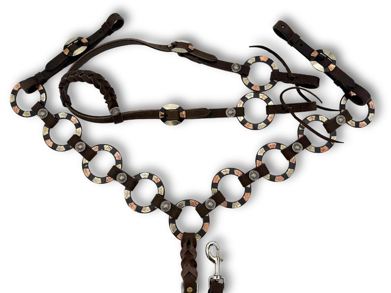 Einohr Westernset dunkelbraun aus Westerntrense und Vorderzeug mit Ringen