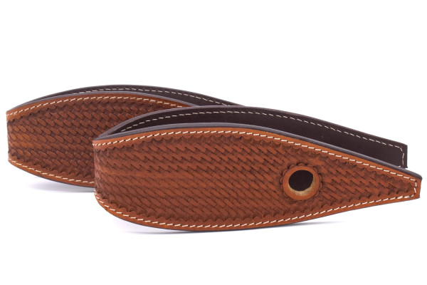 Leather slobber bars with wickerwork hallmark, brown