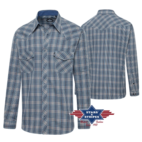 Western shirt Y-02, blue-grey checkered