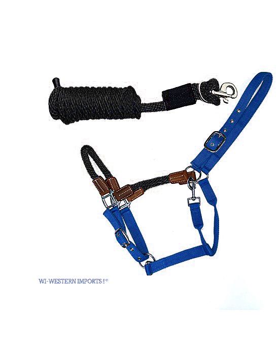 Hybrid Rope Halfter incl. 3 Meter Führstrick, Blau