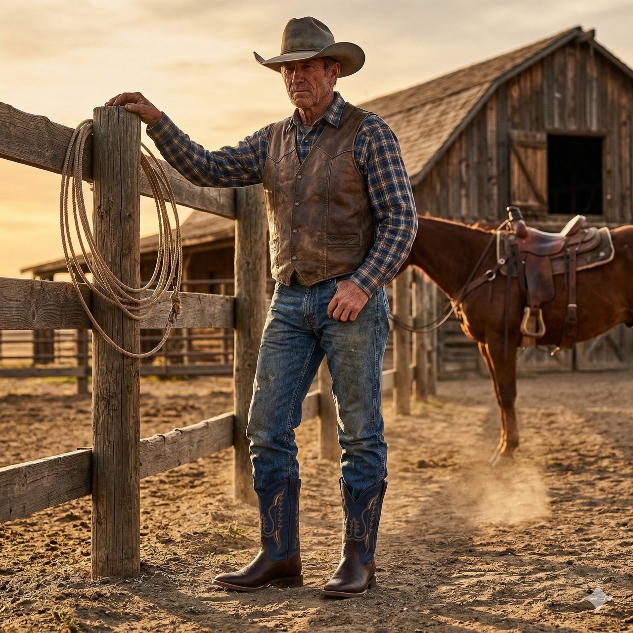 Men's cowboy boots BSM1891, brown-blue