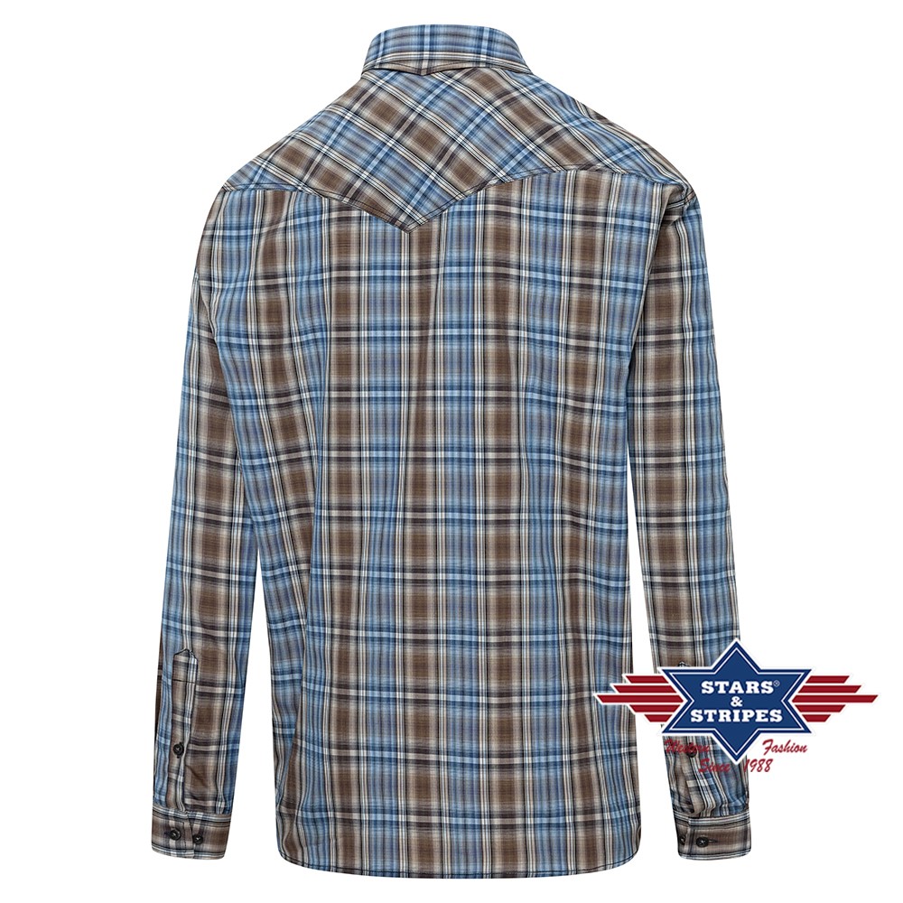 Western shirt Y-05, brown-blue checkered