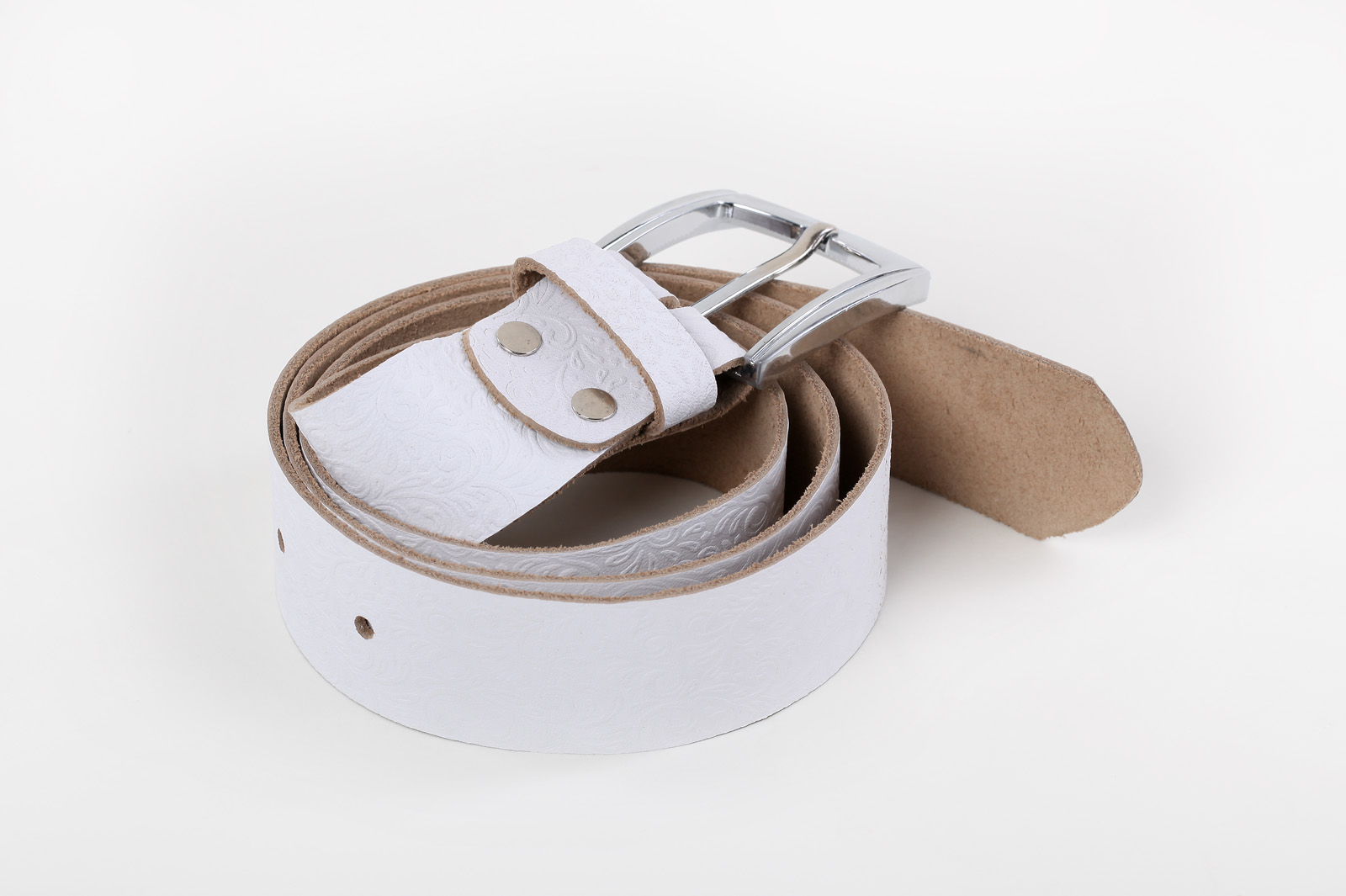 Leather belt white, punched