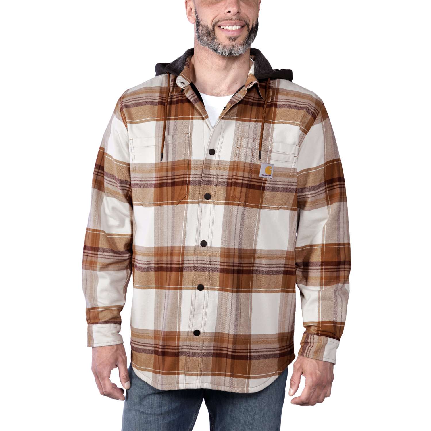 Checked shirt jacket with fleece lining and hood