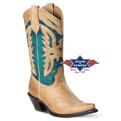 Western boots WBL-71 ladies, beige-turquoise