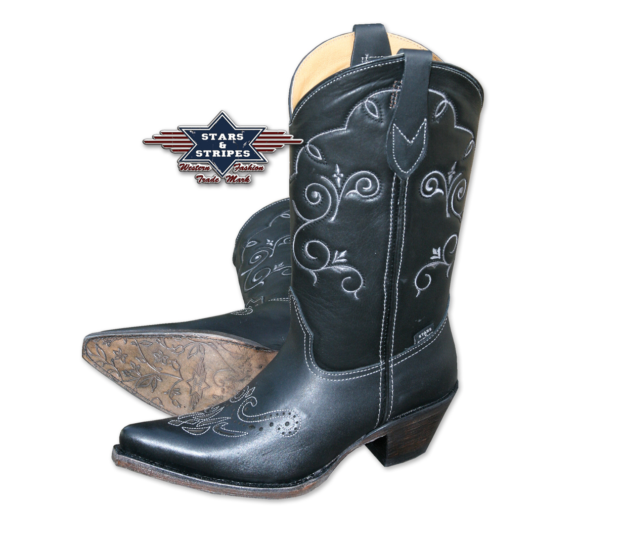 Cowboy boots ladies WBL-29, black w. embroidery
