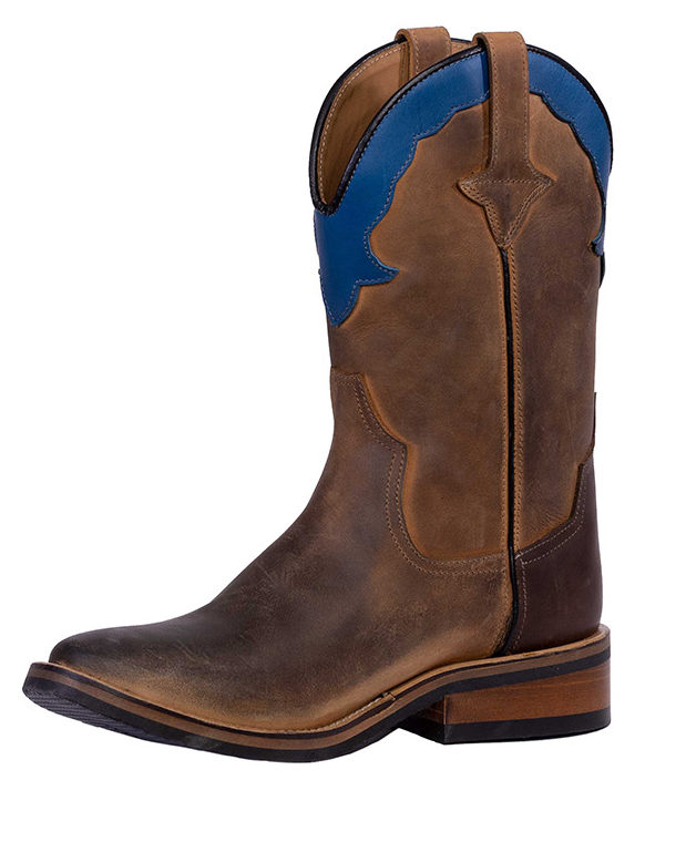 Cowboy boots in oiled calfskin, brown with blue insert