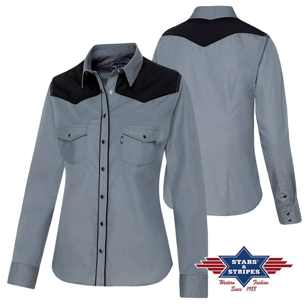 Western blouse A-20, long sleeve, gray