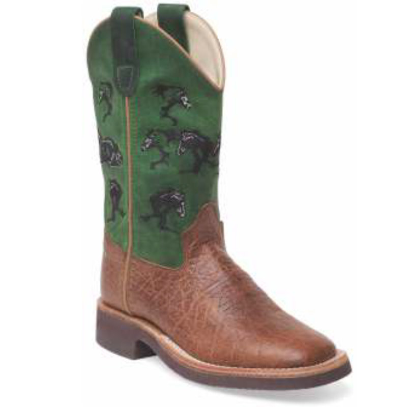 Cowboy boots for children BSC1929, green with horse motif