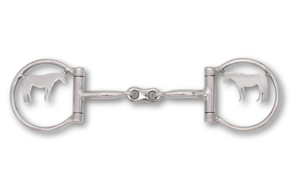 Westerngebiss D-Ring Wassertrense doppelt gebrochen mit Pferde-Motiv 12,5 cm