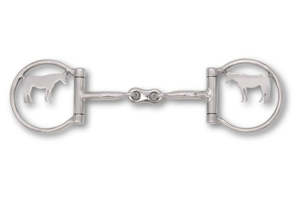 Westerngebiss D-Ring Wassertrense doppelt gebrochen mit Pferde-Motiv 12,5 cm